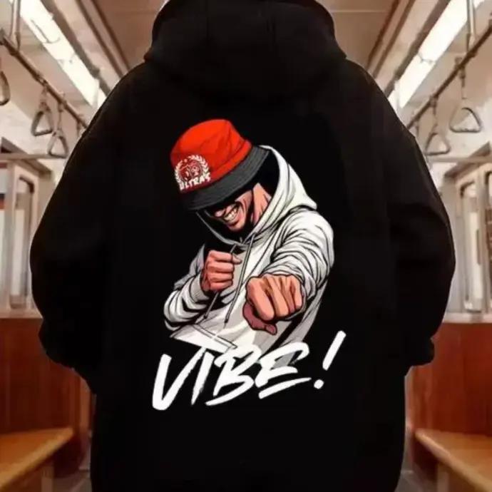 Black hoodie with bold red symbol graphic – edgy streetwear hoodie under 499.